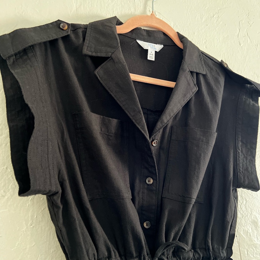 Time and Tru Black Drawstring Midi Shirt Dress - Picture 2 of 3